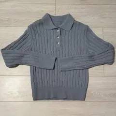 水色　リブ編み ポロセーター 長袖