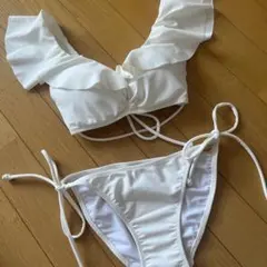 新品 Peak&Pine フリルオフショルビキニ ハイウエスト水着 白 ベージュ