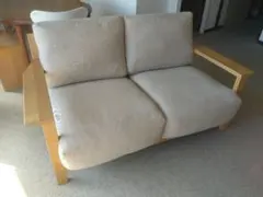 【訳あり美品】オーク材ソファ2シーター/フェザーポケットコイル/木製フレーム