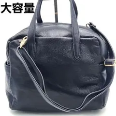 本革 ショルダーバッグ ネイビー A4収納可 縦型トート 大容量 レザー