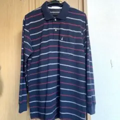 Hush Puppies ハッシュパピー ネイビー ストライプ ポロシャツ L