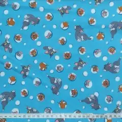 トムとジェリー　シーチング　サックス　生地　はぎれ