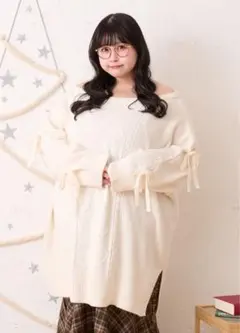 ルオシー louiosyリボン付きケーブルニットチュニックワンピ