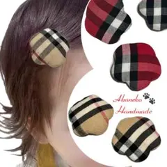 チェック ヘアピン 花 色違い4点セット パッチンピン タータンチェック　ベビー