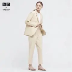 ユニクロ × セオリー 感動タックイージーパンツ ベージュ 丈短め M