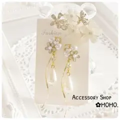 ビジュー♡ピンクフラワー♡パール.ハンドメイドピアスorイヤリング♡