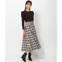 MISCH MASCH チェックレースアップドッキングワンピース ブラウン