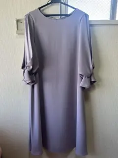 薄紫 フリル付き長袖パーティードレス　子ども可サイズ