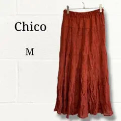 Chico チコ ロングスカート ティアード ウエストゴム ブラウン Mのサムネイル