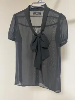 AZUL ブラック シースルーシャツ 半袖 リボン付き