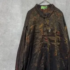 ヴィンテージ シャツ ワイド 光沢 総柄 鳥 オウム アニマル レトロ 刺繍のサムネイル