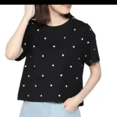 Honeys ハニーズ モチーフ刺繍Tシャツ ハート柄 ブラックのサムネイル