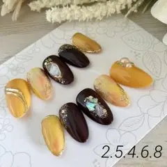 イエロー・ブラウン ネイルチップ ニュアンスネイル マーブル