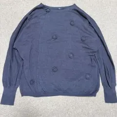 美品 45R ギマニット プリント 長袖 カーディガン 水玉 シャリ感 藍