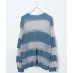 WEGO ボーダーモヘアタッチメッシュニットプルオーバー