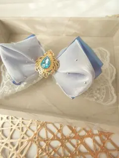 ✨水色サテンリボンとレースのヘアピン✨