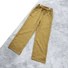 B1965【GU】マスタード ストレートパンツ ゴムウエスト/S/ウエストフリル