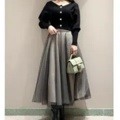 snidel スナイデル　チュールコンビクロップドニットワンピース　ブラック