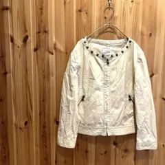 【オペークドットクリップ】ノーカラージャケット　薄地　綿　スタッズ付　ポケット付