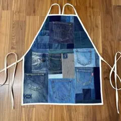 ポケットいっぱい★男女兼用★デニムリメイク★カフェエプロン　キャンプ　アウトドア
