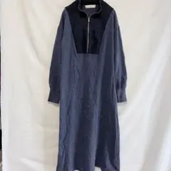 vingtrois ヴァントロア　ハーフジップ　ニットワンピース ダークブルー