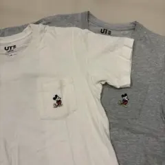 UNIQLO UT ミッキーマウス ポケットTシャツ 2枚セット XS 白グレー