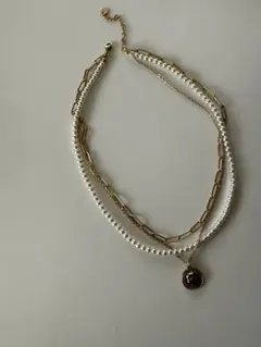 ーlayer pearl coin necklaceー　サージカルステンレス
