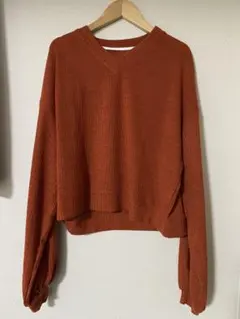 オレンジ リブ編み クロップドセーター