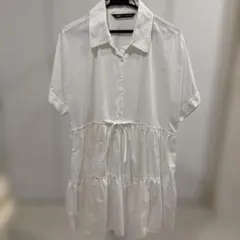 ホワイト コットン シャツワンピース 半袖　ZARA