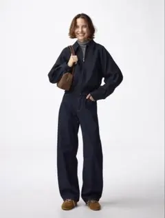 GU バレルレッグジーンズ丈長めMサイズNAVY