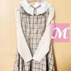 青木美沙子 ブラウン チェック柄 ジャンパースカート M 茶 ロリータ クラロリ