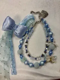 ハンドメイドストラップ水色