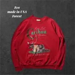80s USA製Forest Trail Caribou鹿アウトドア スウェット