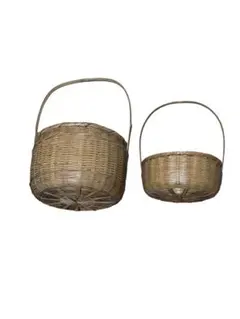 竹製ハンドル付きバスケットセット 大小2個セット