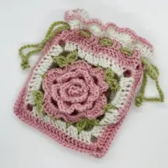 かぎ針編み 花モチーフ 巾着袋