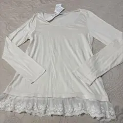 新品・earth music &ecology・長袖 Tシャツ レース裾付き・F