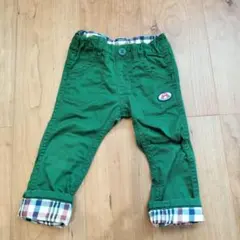 緑色 コットンパンツ チェック柄折り返し　ミキハウス