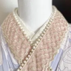 成人式振袖　パール重ね襟レース半衿フリル伊達襟卒業式袴　浴衣着物　帯飾り　七五三