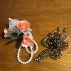 ピンク色の可愛いコサージュとお洒落なブローチ　卒業式　入学式　２個セット