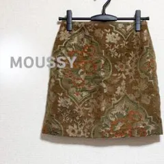 MOUSSY　マウジー　ミニ　スカート　ジャカード　オレンジ　緑　茶色　花柄
