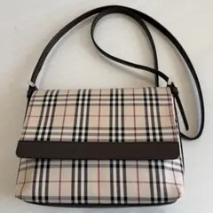 バーバリー　ショルダーバッグ　ノバチェック　レザー×キャンバス　フラップ