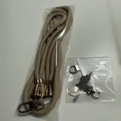 ベージュ ナイロンショルダーストラップ スマホクリップセット