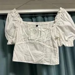 H&M パフスリーブ　スクエアネック　ショート丈ブラウス 白　34