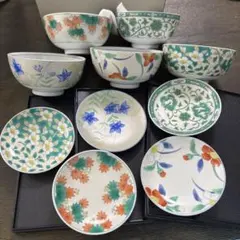 セラミック 藍 銀彩絵変り飯碗小皿 セットのサムネイル