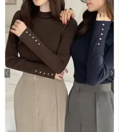 GRL リブ編み長袖セーター ボタン付き