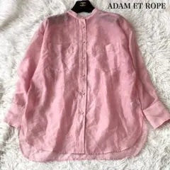 ADAM ET ROPE バンドカラー シアーシャツ ブラウス ピンク フリー