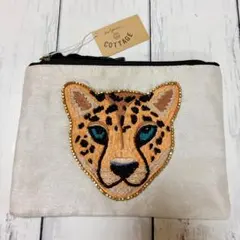 刺繍ポーチ　レオパード　ヒョウ　東京かんかん　COTTAGE タッセル付*