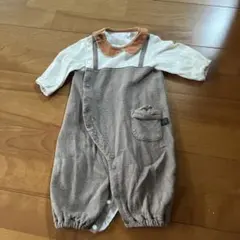 ヘリンボーンロンパース　ブラウン　長袖