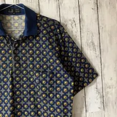 【激レア美品】ダンヒル レトロ柄 刺繍ロゴ ピュアコットンポロシャツ イタリア製のサムネイル