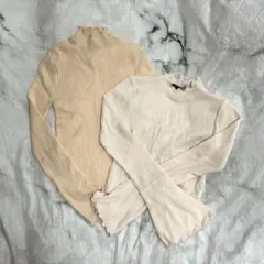 Forever21 リブニット長袖トップス サーモンピンク、ピンク 2枚セット